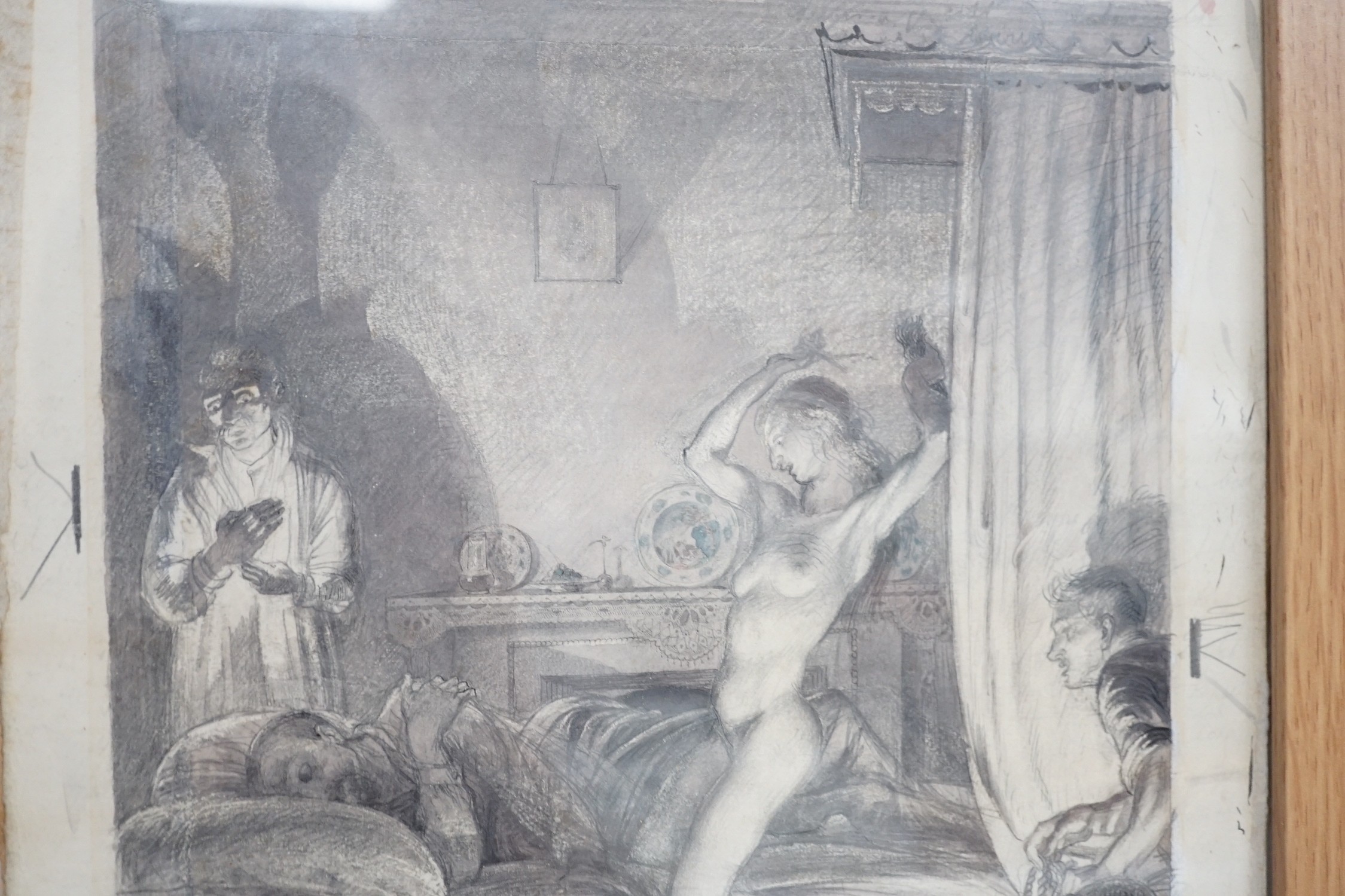 Early 20th century English School, ink and wash, Illustration - Erotic Nightmare, 28 x 24cm